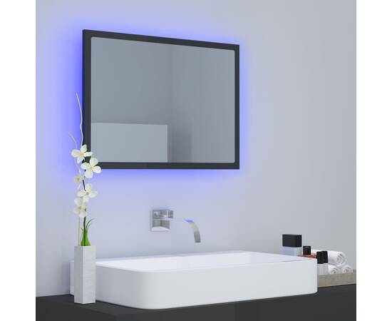 Oglindă de baie cu led, gri extralucios, 60x8,5x37 cm, pal, 3 image