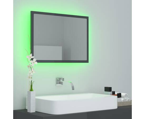 Oglindă de baie cu led, gri extralucios, 60x8,5x37 cm, pal, 4 image