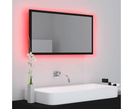 Oglindă de baie cu led, negru, 80x8,5x37 cm, pal, 5 image