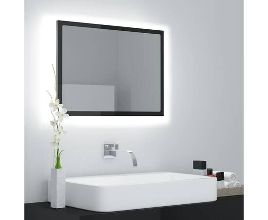 Oglindă de baie cu led, negru extralucios, 60x8,5x37 cm, pal
