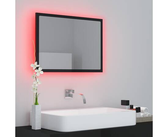 Oglindă de baie cu led, negru extralucios, 60x8,5x37 cm, pal, 5 image