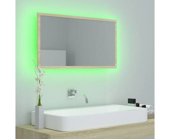 Oglindă de baie cu led, stejar sonoma, 80x8,5x37 cm, pal, 4 image