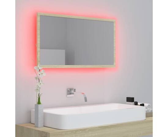 Oglindă de baie cu led, stejar sonoma, 80x8,5x37 cm, pal, 5 image