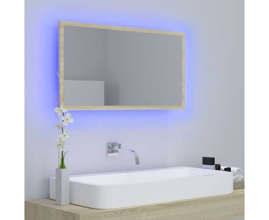 Oglindă de baie cu led, stejar sonoma, 80x8,5x37 cm, pal, 3 image