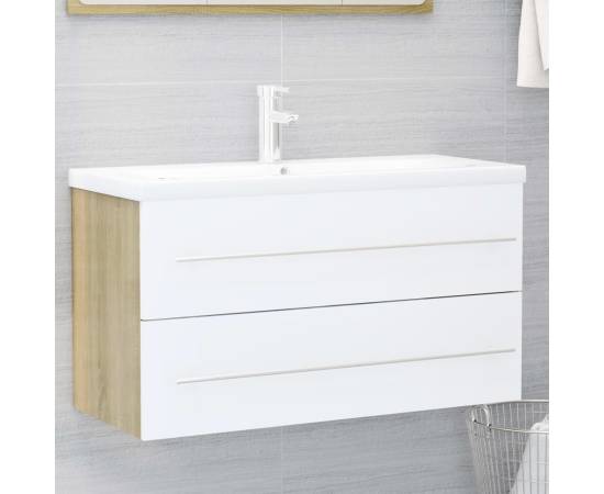 Set mobilier de baie, 2 piese, alb și stejar sonoma, pal, 3 image