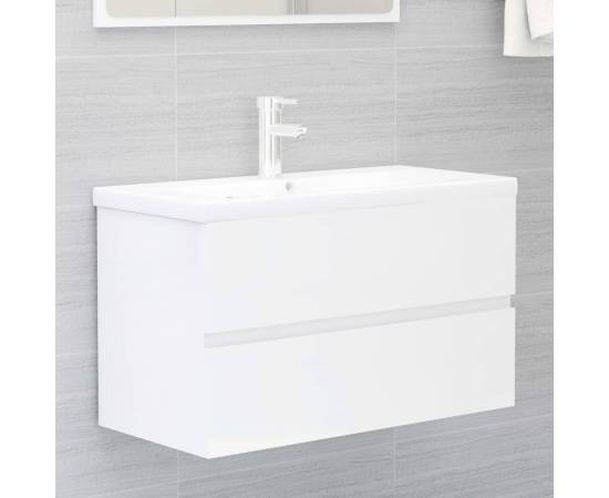 Set mobilier de baie, 2 piese, alb extralucios, pal, 4 image