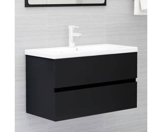 Set mobilier de baie, 2 piese, negru, pal, 4 image