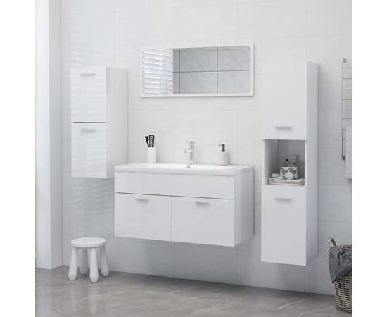 Dulap de baie, alb extralucios, 30 x 30 x 130 cm, pal, 5 image