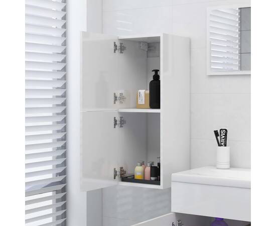 Dulap de baie, alb extralucios, 30x30x80 cm, pal, 4 image
