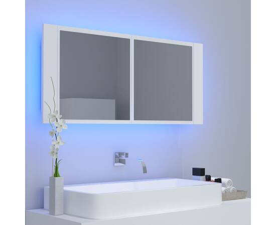 Dulap de baie cu oglindă și led, alb, 100x12x45 cm, 5 image