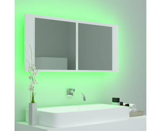 Dulap de baie cu oglindă și led, alb, 100x12x45 cm, 6 image