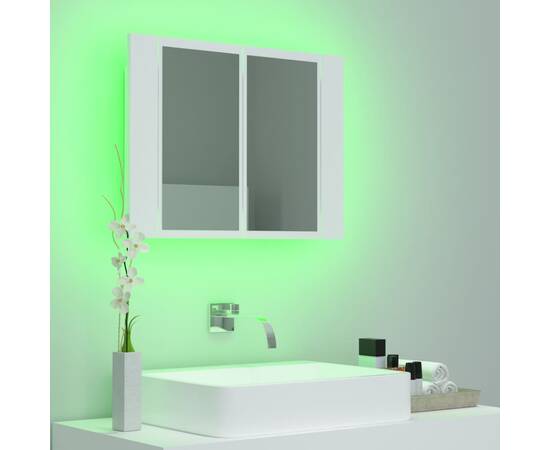 Dulap de baie cu oglindă și led, alb, 60x12x45 cm, 4 image