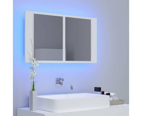 Dulap de baie cu oglindă și led, alb, 80x12x45 cm, 3 image