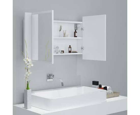 Dulap de baie cu oglindă și led, alb, 80x12x45 cm, 6 image