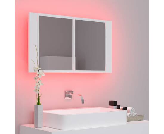 Dulap de baie cu oglindă și led, alb, 80x12x45 cm, 5 image