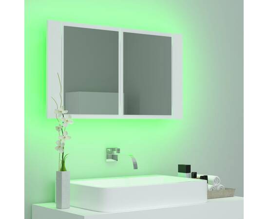 Dulap de baie cu oglindă și led, alb, 80x12x45 cm, 4 image