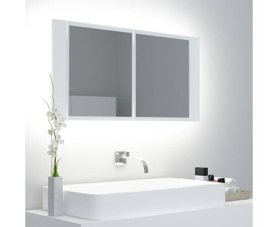 Dulap de baie cu oglindă și led, alb, 90x12x45 cm