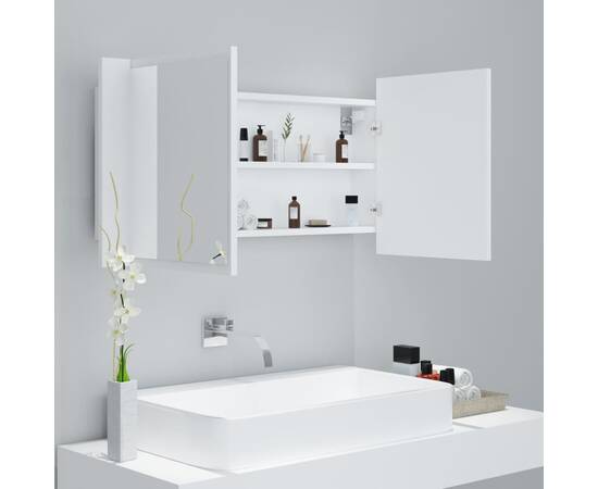 Dulap de baie cu oglindă și led, alb, 90x12x45 cm, 6 image