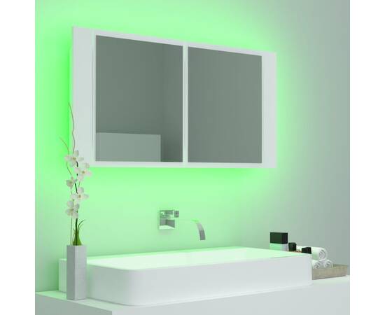 Dulap de baie cu oglindă și led, alb, 90x12x45 cm, 4 image