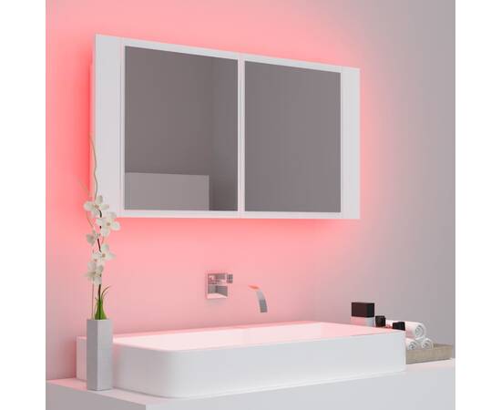 Dulap de baie cu oglindă și led, alb, 90x12x45 cm, 5 image