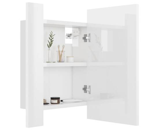 Dulap de baie cu oglindă și led, alb extralucios, 40x12x45 cm, 7 image