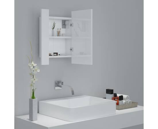 Dulap de baie cu oglindă și led, alb extralucios, 40x12x45 cm, 6 image