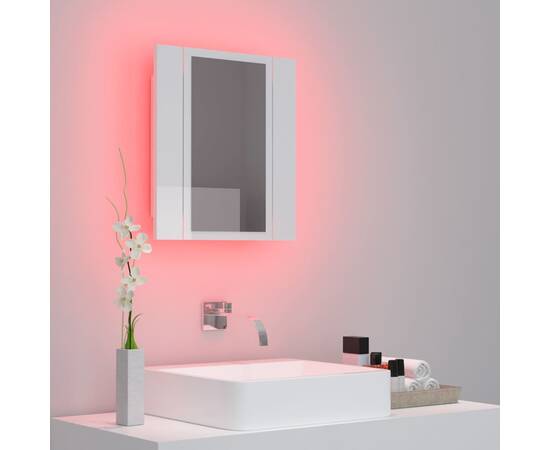 Dulap de baie cu oglindă și led, alb extralucios, 40x12x45 cm, 4 image