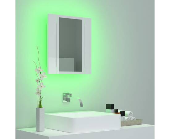 Dulap de baie cu oglindă și led, alb extralucios, 40x12x45 cm, 5 image