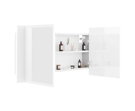 Dulap de baie cu oglindă și led, alb extralucios, 90x12x45 cm, 7 image