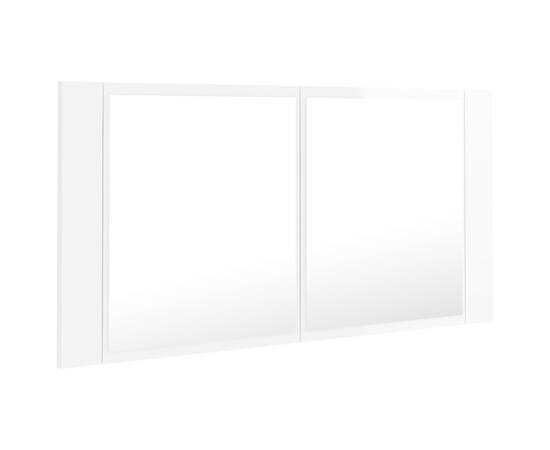 Dulap de baie cu oglindă și led, alb extralucios, 90x12x45 cm, 8 image