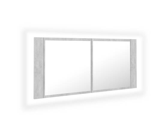 Dulap de baie cu oglindă și led, gri beton, 100x12x45 cm, 2 image