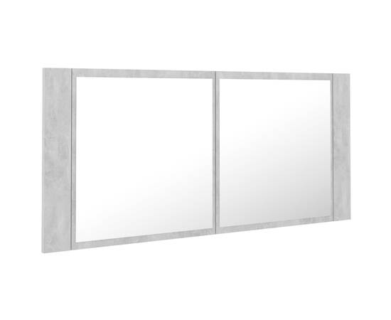 Dulap de baie cu oglindă și led, gri beton, 100x12x45 cm, 8 image