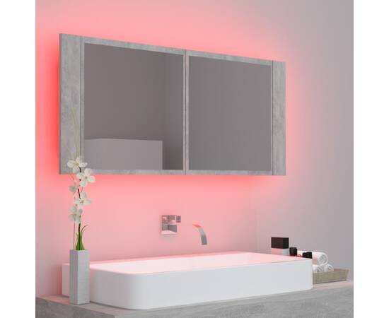 Dulap de baie cu oglindă și led, gri beton, 100x12x45 cm, 6 image