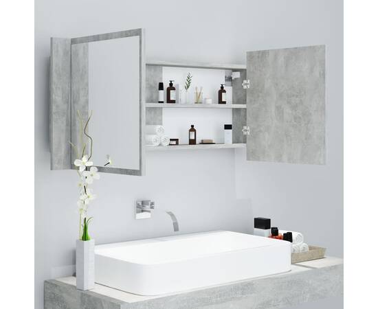 Dulap de baie cu oglindă și led, gri beton, 100x12x45 cm, 4 image