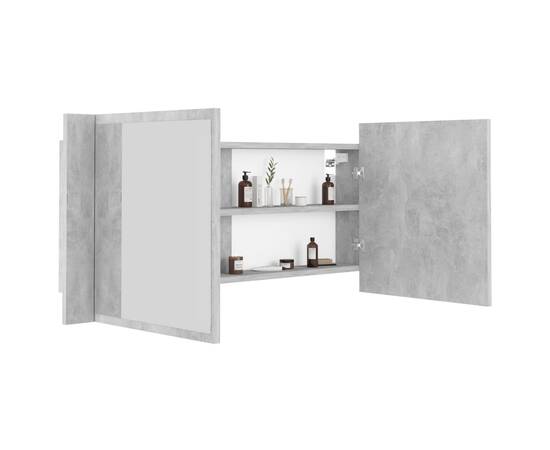 Dulap de baie cu oglindă și led, gri beton, 100x12x45 cm, 3 image