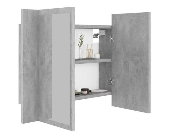 Dulap de baie cu oglindă și led, gri beton, 60x12x45 cm, 7 image