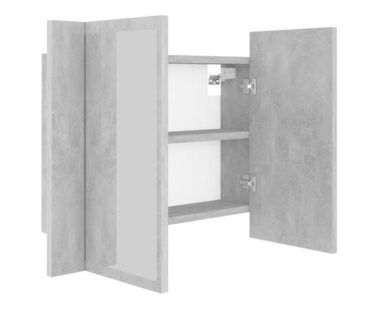 Dulap de baie cu oglindă și led, gri beton, 60x12x45 cm, 11 image