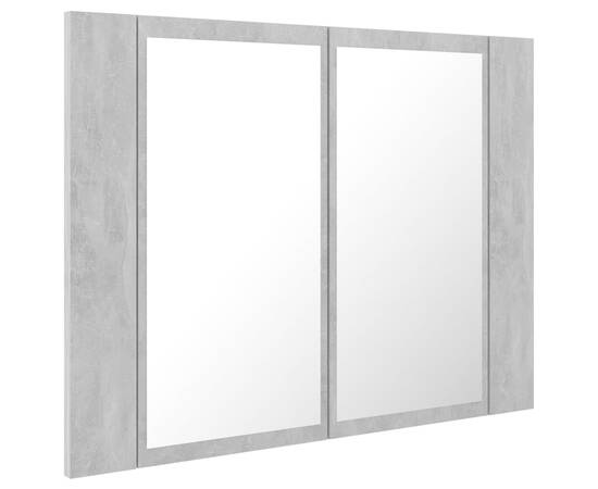 Dulap de baie cu oglindă și led, gri beton, 60x12x45 cm, 8 image