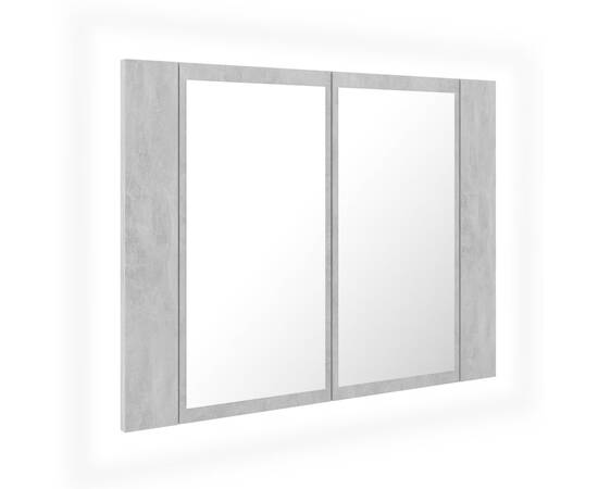 Dulap de baie cu oglindă și led, gri beton, 60x12x45 cm, 2 image
