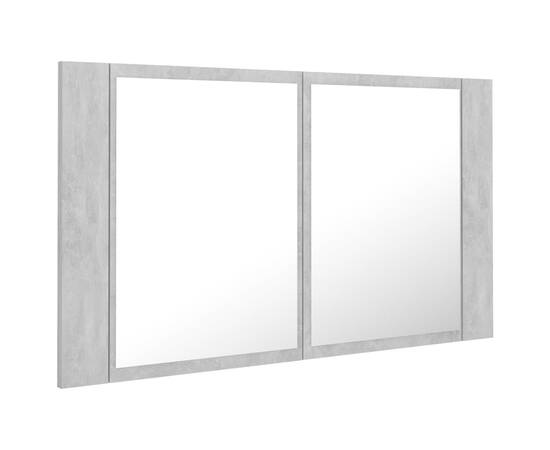 Dulap de baie cu oglindă și led, gri beton, 80x12x45 cm, 8 image