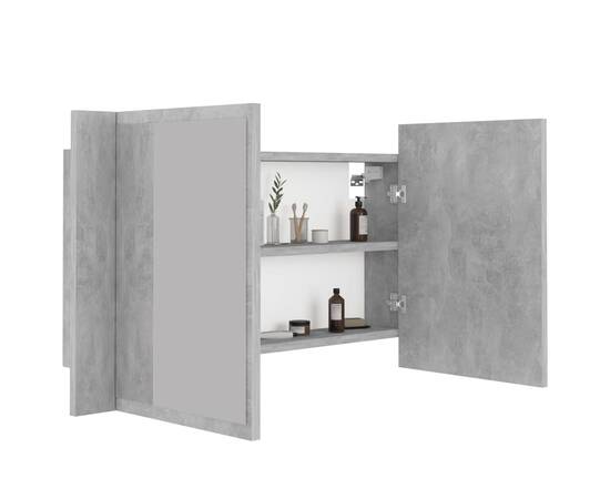 Dulap de baie cu oglindă și led, gri beton, 80x12x45 cm, 7 image