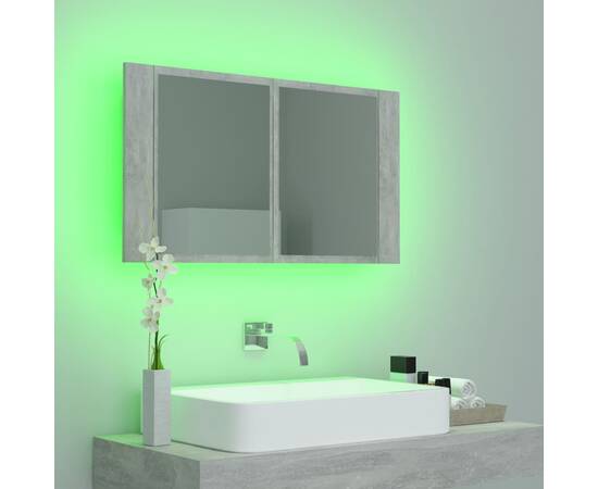 Dulap de baie cu oglindă și led, gri beton, 80x12x45 cm, 5 image
