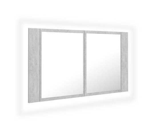 Dulap de baie cu oglindă și led, gri beton, 80x12x45 cm, 2 image