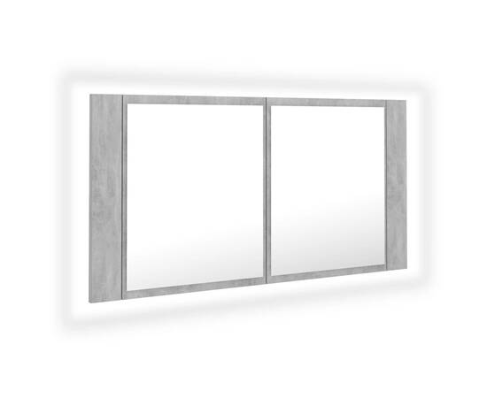 Dulap de baie cu oglindă și led, gri beton, 90x12x45 cm, 2 image