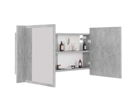Dulap de baie cu oglindă și led, gri beton, 90x12x45 cm, 7 image