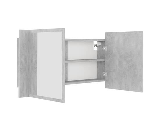 Dulap de baie cu oglindă și led, gri beton, 90x12x45 cm, 11 image