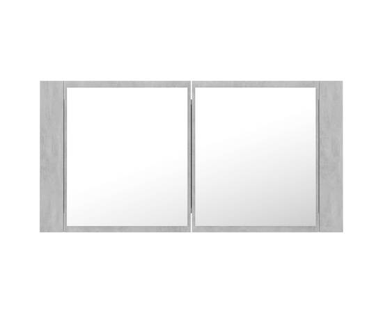 Dulap de baie cu oglindă și led, gri beton, 90x12x45 cm, 9 image