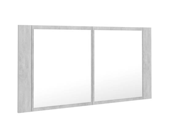Dulap de baie cu oglindă și led, gri beton, 90x12x45 cm, 8 image