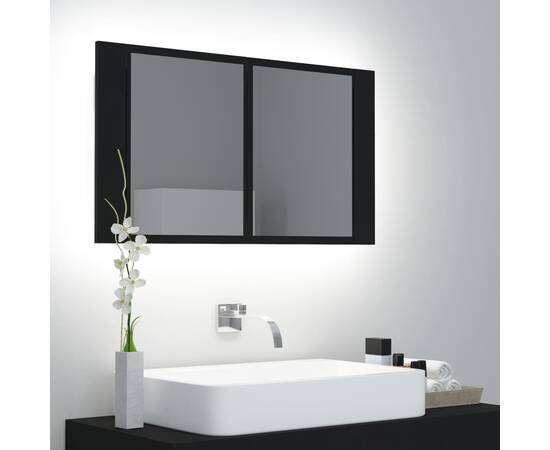 Dulap de baie cu oglindă și led, negru, 80x12x45 cm