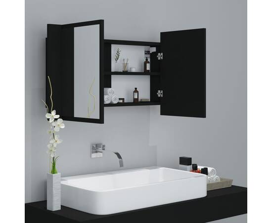 Dulap de baie cu oglindă și led, negru, 80x12x45 cm, 6 image
